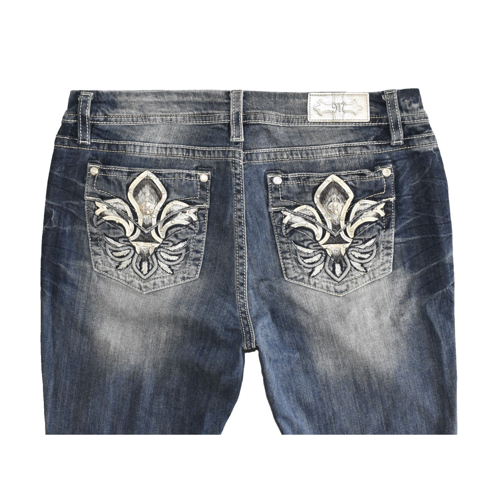A8 Auth MISS ME Rhinestones Embroidery Mid Rise Easy Boot Jeans E3304EBR Size 34 - Picture 4 of 8
